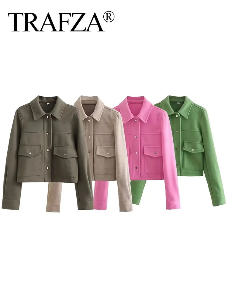 TRAFZA Womens Autumn Fashion Solid Front Pocket Button Long Sleeve Jacket Elegant Womens Casual Jacket 240923