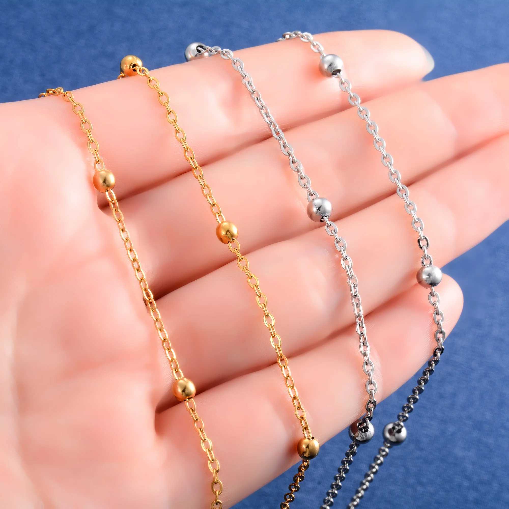 Dainty Stainless Steel Long Necklace for Women Ladies Link O Chain with Beads Choker on the Neck Jewelry Fiding AccessoriesX240919