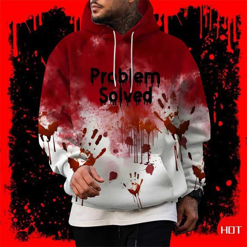Horror 3D Printing Red Bloody Patterns Hoodies Fashion Halloween Graphic Hooded Sweatshirts Kid Cool Pullovers Mens Clothing Top Y240920