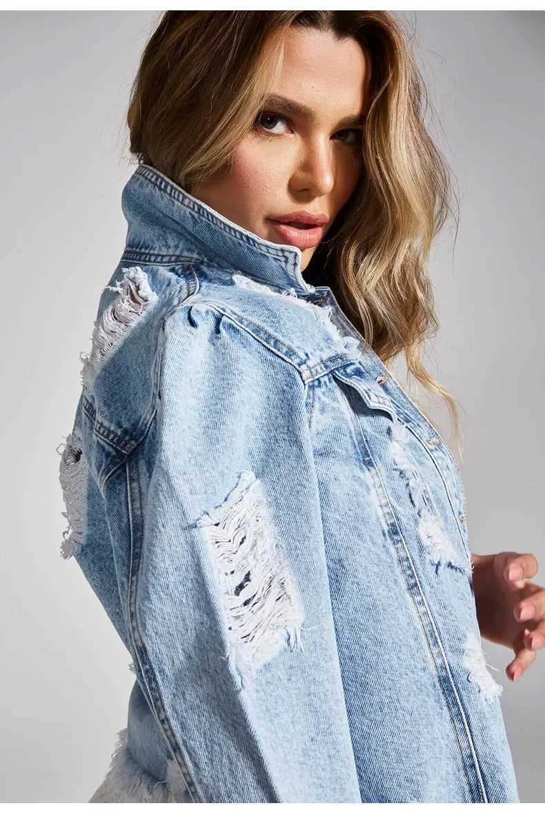 2022 Fall New Woman Long Sleeve Ripped Short Denim Jacket Fashion Hipster Jeans Coat Street Casual Female Clothing S-XLX240920