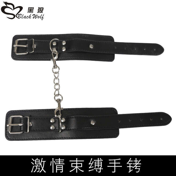 Cross border hot selling training restraint SM props classic black sex handcuffs PU leather handcuffs alternative adult products