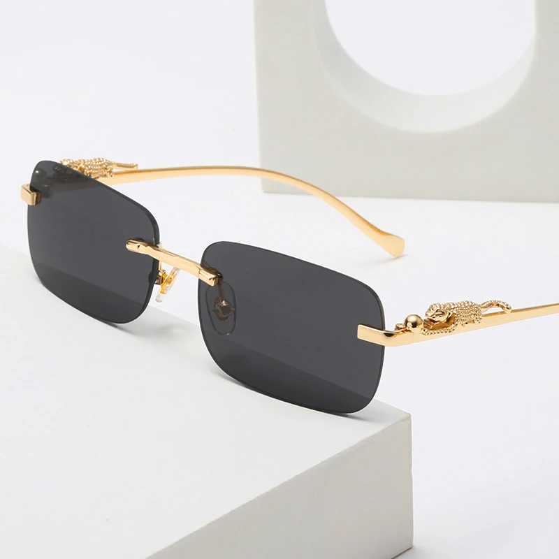 Gold Black Rectangular Sunglasses With Metal Hinge Rimless Metal sunglasses Summer fashion Travel Street Photo SunglassesX240920
