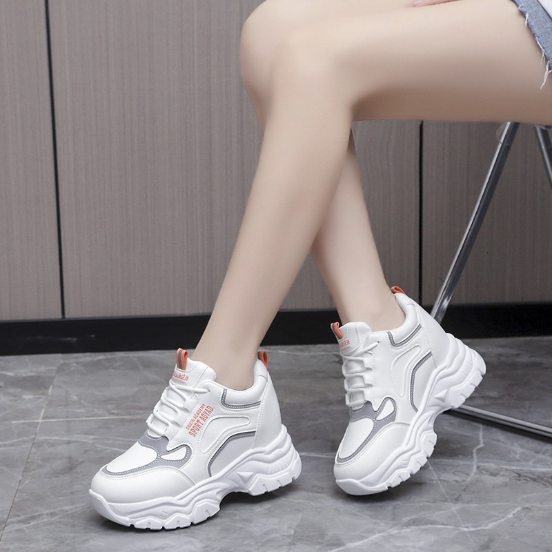 Leather inner raised dad women's spring autumn thick soled color blocking casual shoes, lightweight comfortable, student running and sports shoes