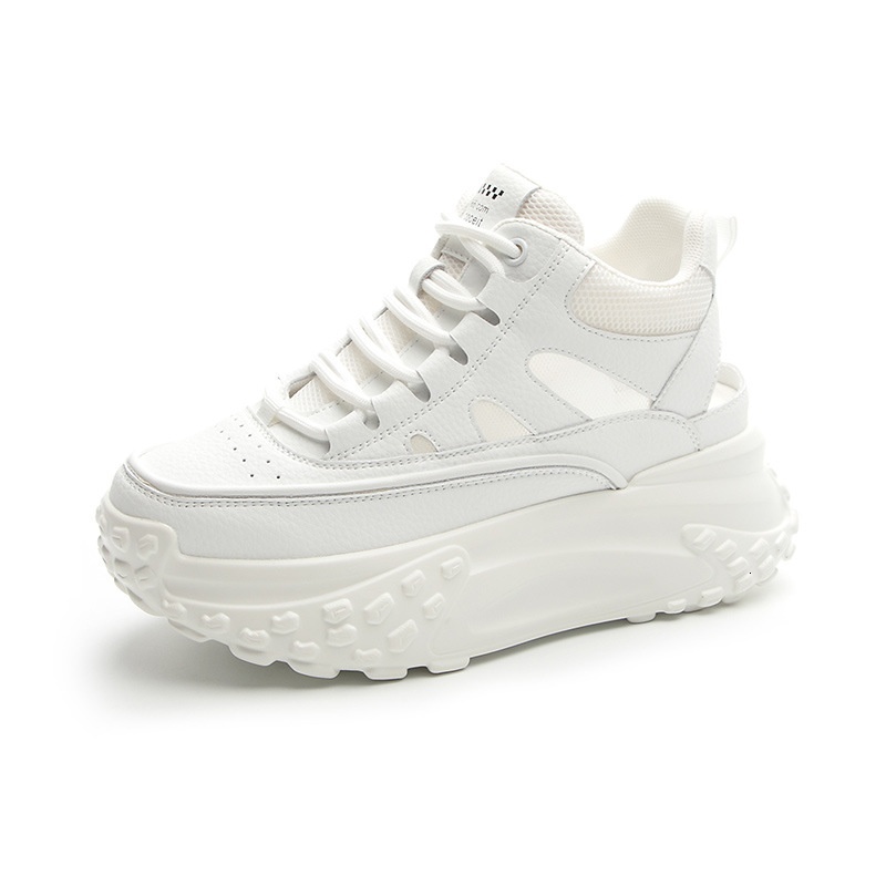 High top inner height increasing white for women 2024 new summer sports and leisure hollow breathable thick soled travel cool women's shoes