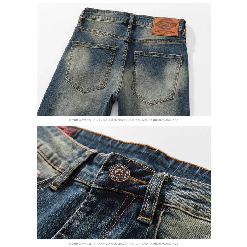 Retro Blue Mens Jeans Washed Full Match Street Smart Trouser Pencil Pants Casual Trend 240913