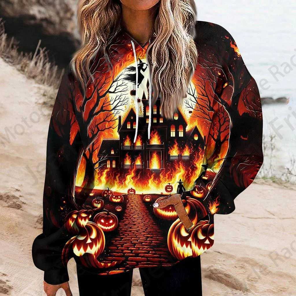 Halloween 3d Print Hoodie Women Fashion Oversized Hoodies Women Sweats Coat Girl Hooded Sweatshirt Winter Tracksuit Street Loose Y240920