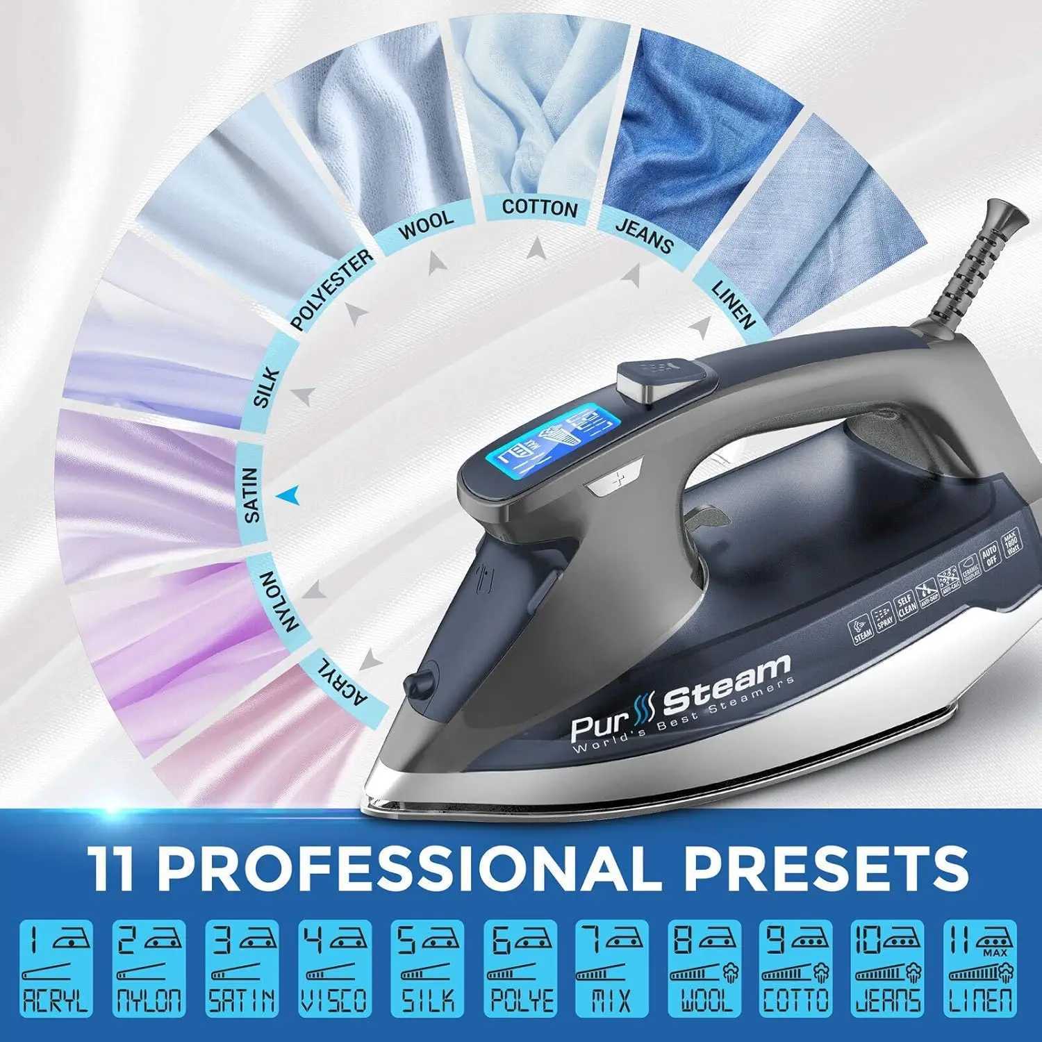 Irons Steamers Steam Iron for Clothes 1800W with LCD Screen Nonstick Ceramic Soleplate Auto Shutoff Anti-Drip Self-Cleaning J240920