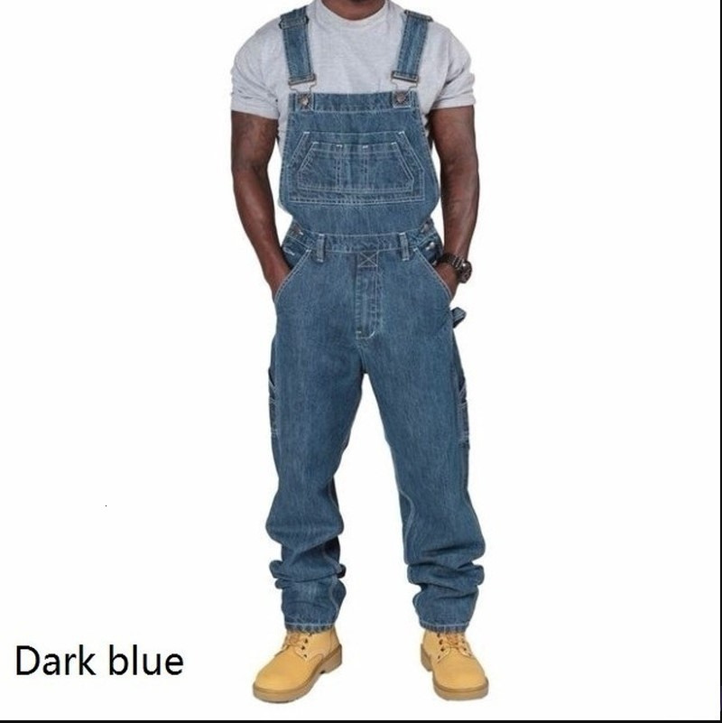 Solid Color Jeans Overalls High Waist Denim Jumpsuits Oversized Pants Men's Labor Protection Work Clothing Sportswear