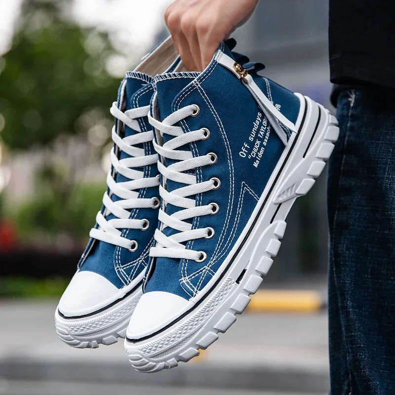 Men's Canvas New High Top Breathable Flat For Men Sneakers Board Shoes Casual Comfortable Platform Man Trainers