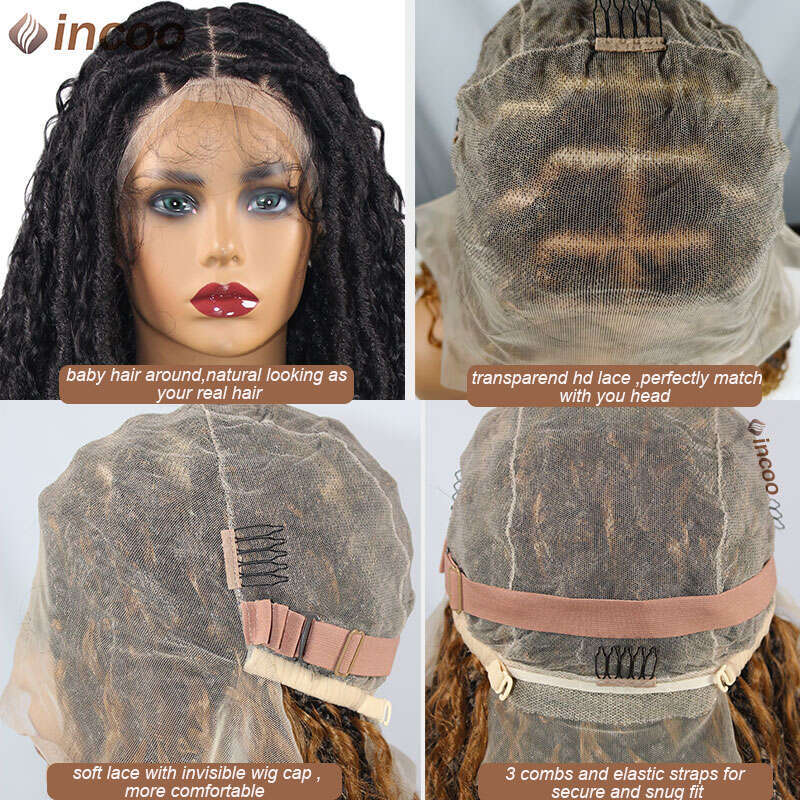 Butterfly Goddess Locs Braided Boho Box Braid Full Lace Front Wigs Pre Pluck Baby Hair Synthetic Blonde Twisted Braids Wig