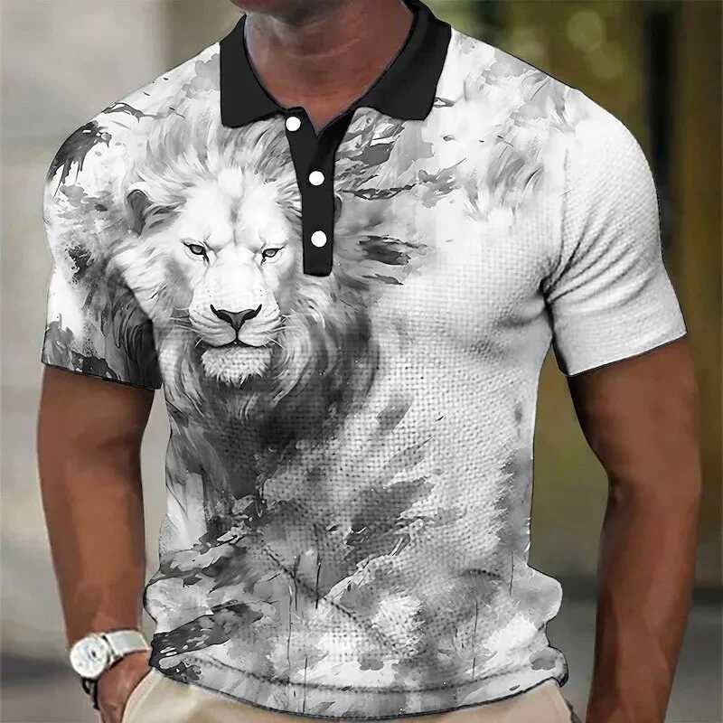 Animal MenS Polo Shirt 3d Lion Printing Casual Daily Lapel Tops Tees Fierce Beast T Shirt For Man Clothing Summer Short SleevesX240920