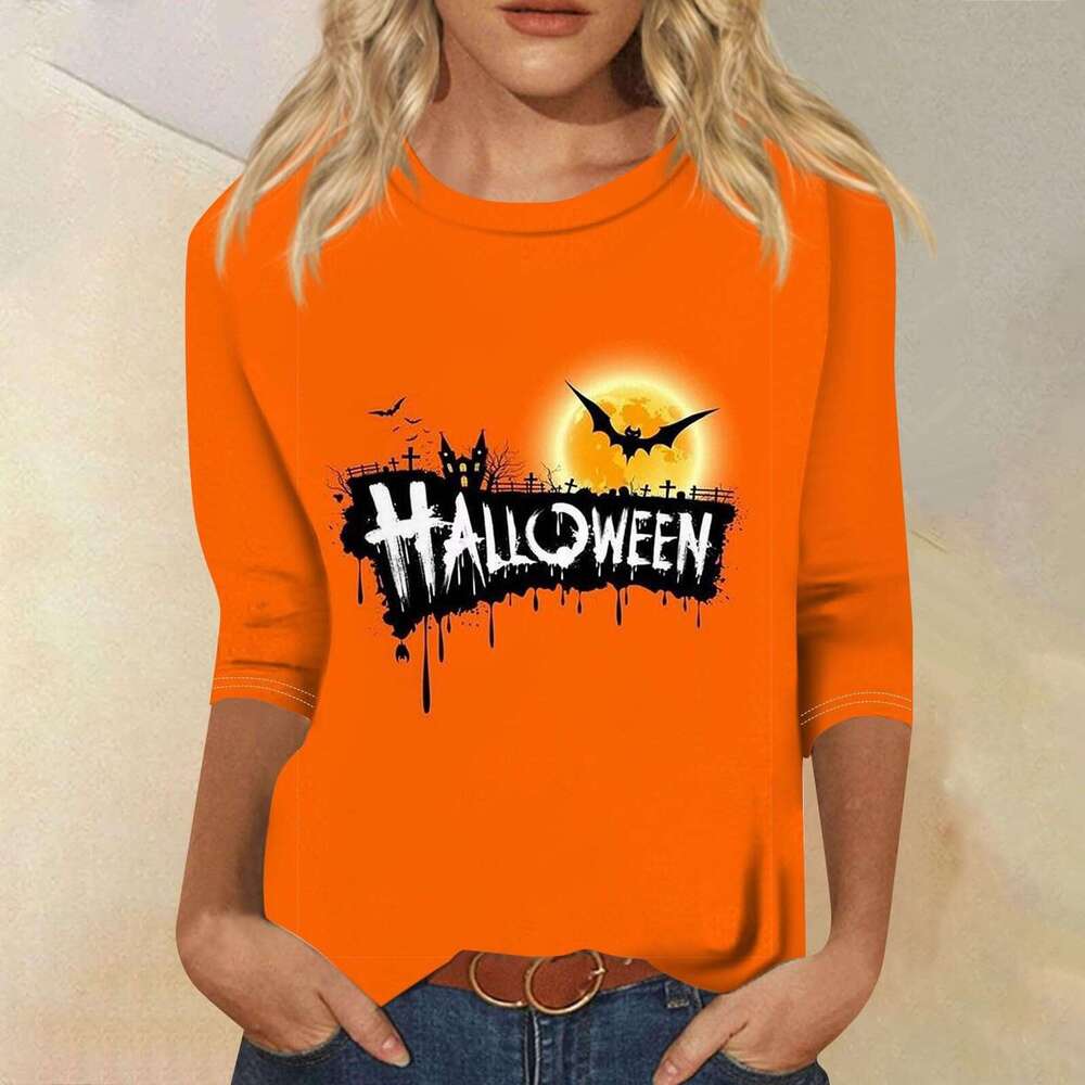 Hallowmas Cartoon Halloween Pumpkin 3D Printed Seven Sleeve T-shirt Adult Top