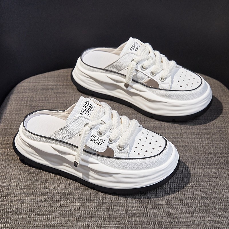 Thick bottom toe half women's spring and summer outdoor wear 2024 new hollow out cool slippers for casual lazy people with one foot kick