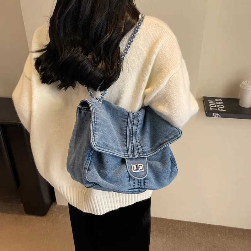 Casual Denim Canvas Women Tote Bag Lage Capacity Shopper Shoulder Commuting Simple Female Designer Messenger 240920
