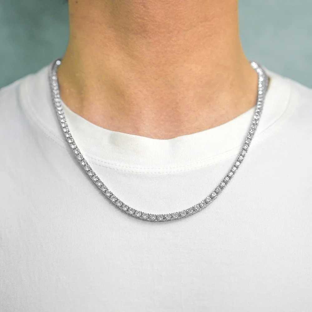 Full Rhinestone 4mm Wide Tennis Link Chain 8/18/20/24 Length Necklace Shiny Fashion Trendy Jewelry Men Women Hip Hop GiftX240919