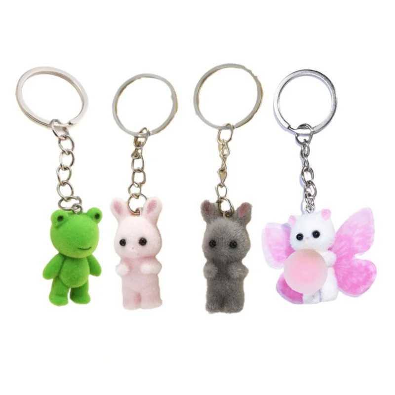 3D Flocking Frog Dog Cat Keychain Cute Flocked Little Frog Animals Keyring Bag Pendant Backpack Charms Car Decor AccessoriesX240919