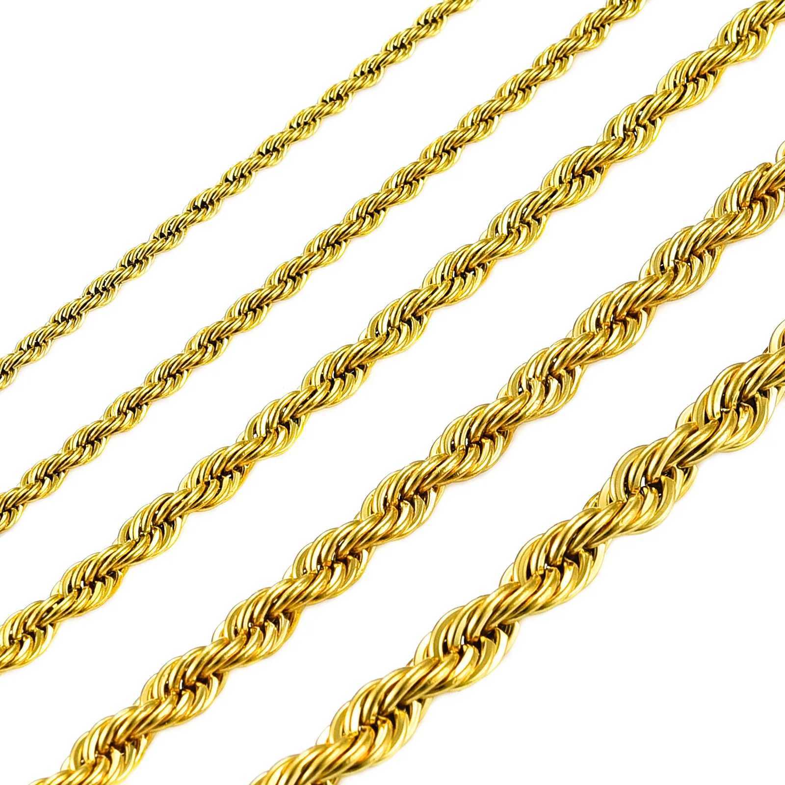 Gold Color Plated Choker Necklace Dainty Twist Rope Chain High Quality Stainless Steel For Women Men Fashion Jewelry for GiftX240919