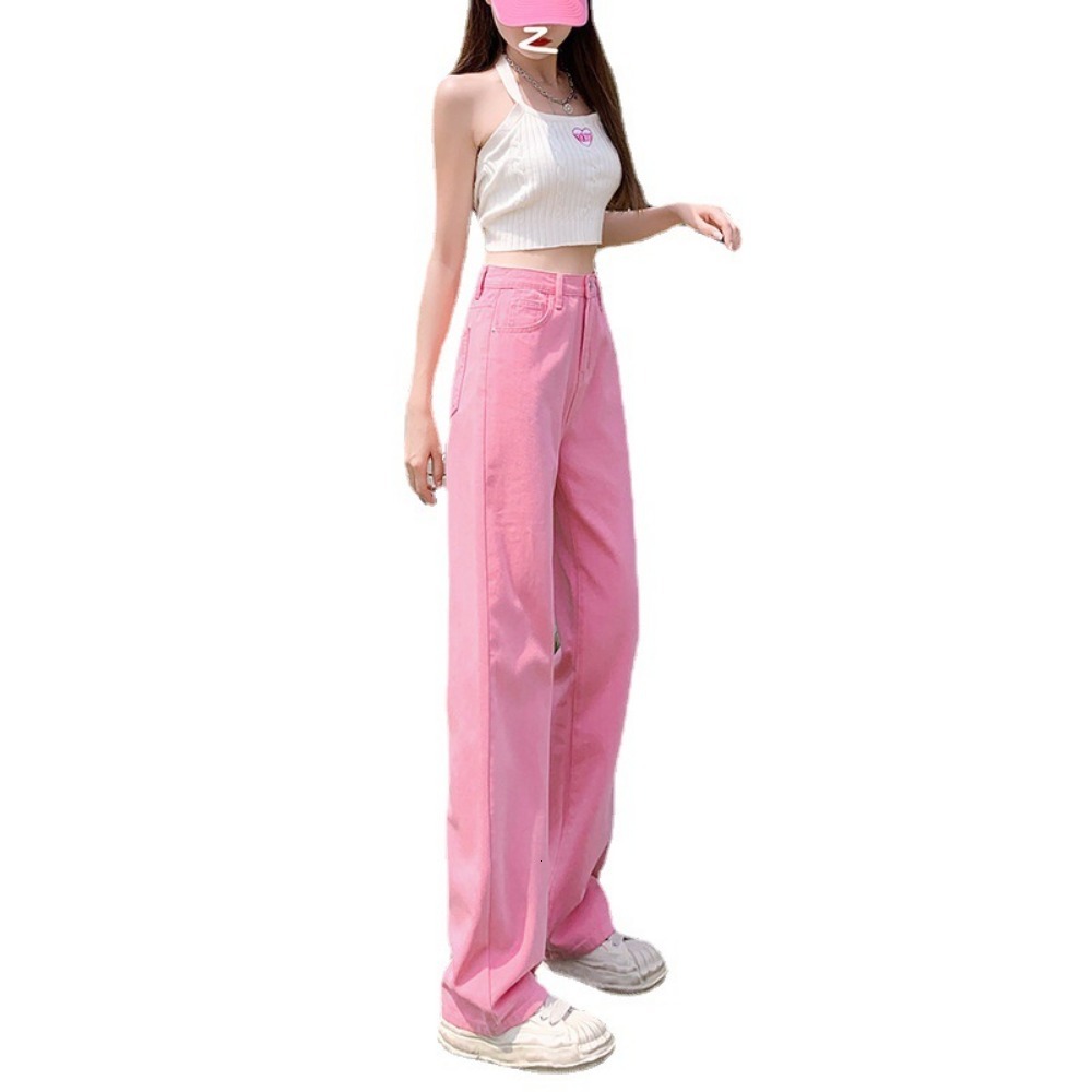 2026 Pink Wide leg Jeans for Women in The Summer Thin High waisted Straight leg Large Size Slimming or length Trousers