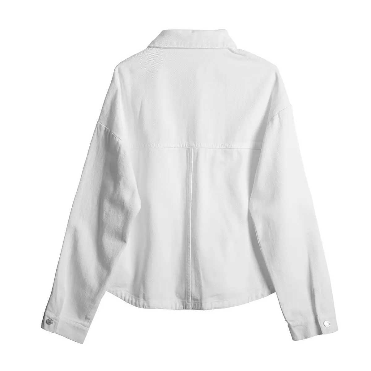 2024 ZAR4 Summer New Womens Loose Casual Lapel Long sleeved Patch Bag Decoration denim jacketX240920