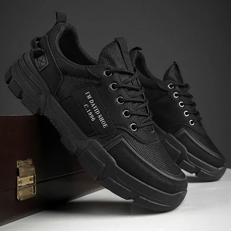Spring and Autumn Fashion Slow Walking Shoes for Men, Comfortable and Durable Black Casual Sports Shoes