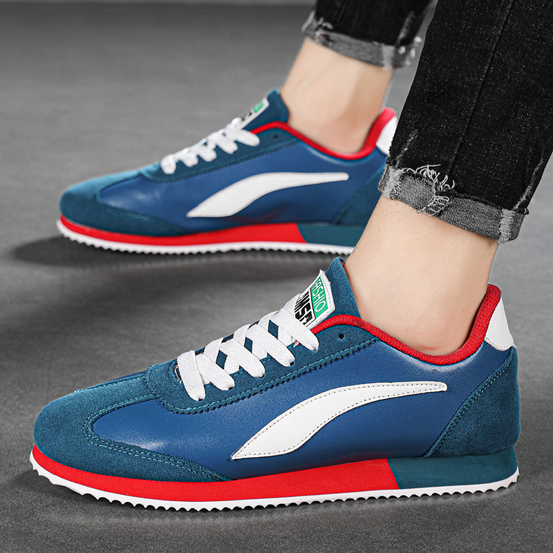 Hot Sale Men's Fashion Running Blue Suede Leather Casual Sneakers Men Flat Sport Comfortable Jogging Shoes Man