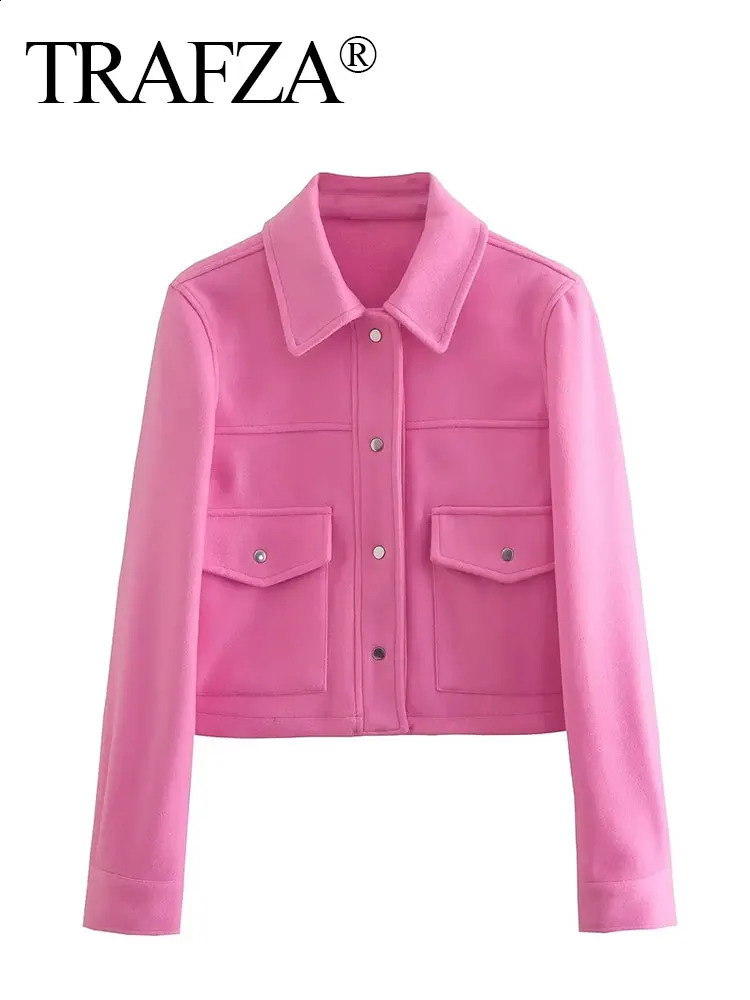 TRAFZA Womens Autumn Fashion Solid Front Pocket Button Long Sleeve Jacket Elegant Womens Casual Jacket 240923