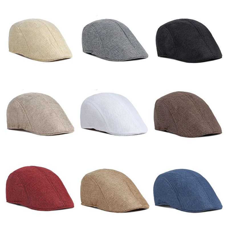 Men Berets Cap British Style 2024 New Autumn Summer Linen Hats Fashion Flat Caps Classic Vintage Cabbie Cap Chapeau HommeX240919