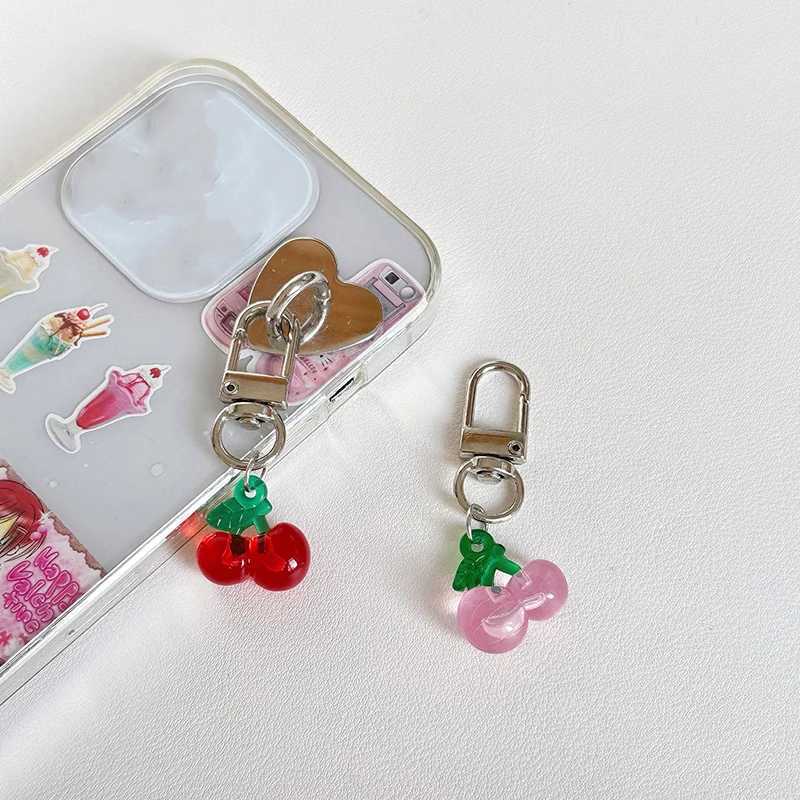 Cute Cherry Keychain Simple Fruits Acrylic Keyring Key Charm Earphone Hanging Decoration Bag Pendant Best Friend GiftsX240919