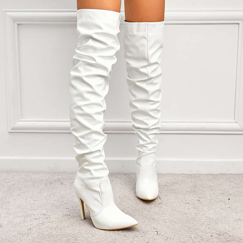 Aneikeh Patent Leather Over The Knee Women Shoes Heels Fashion Solid Sexy Thin High Heel Side Zippers Boots Female