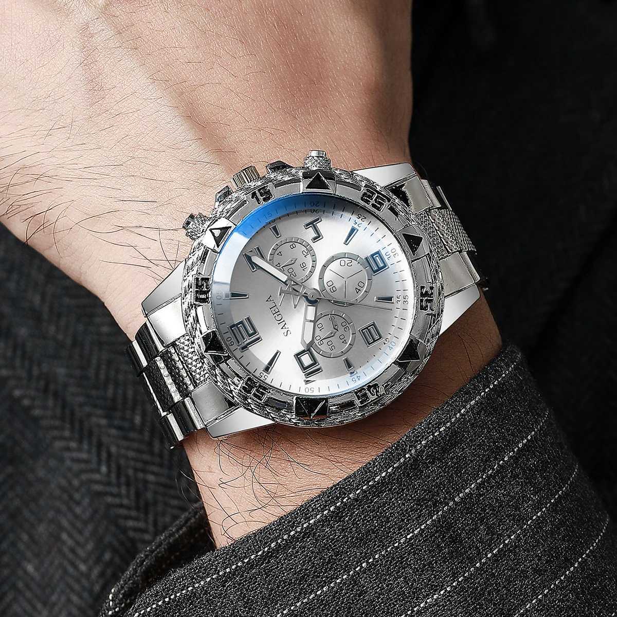 Mens Business Watch Fashion Arabic Dial Silver Steel Band Quartz Watches Male WristwatchesX240920