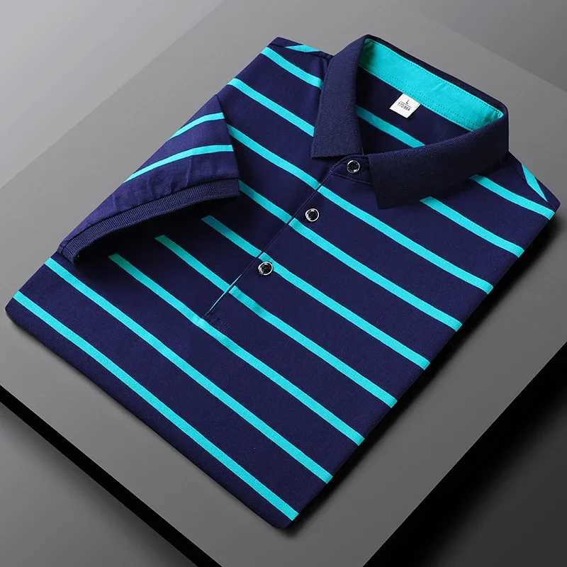 New Summer Mens Striped Simple Polo Shirt Short Sleeve Thin Lapel Business Cotton Top Fashion Mens 2024 Tops Men ClothingX240920