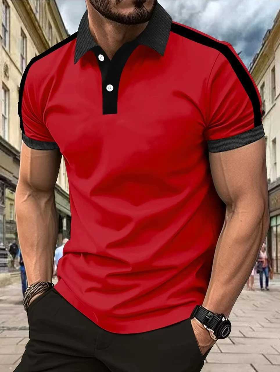 Mens business casual short-sleeved polo shirt sports shirt single button Europe and the United States new summer styleX240920