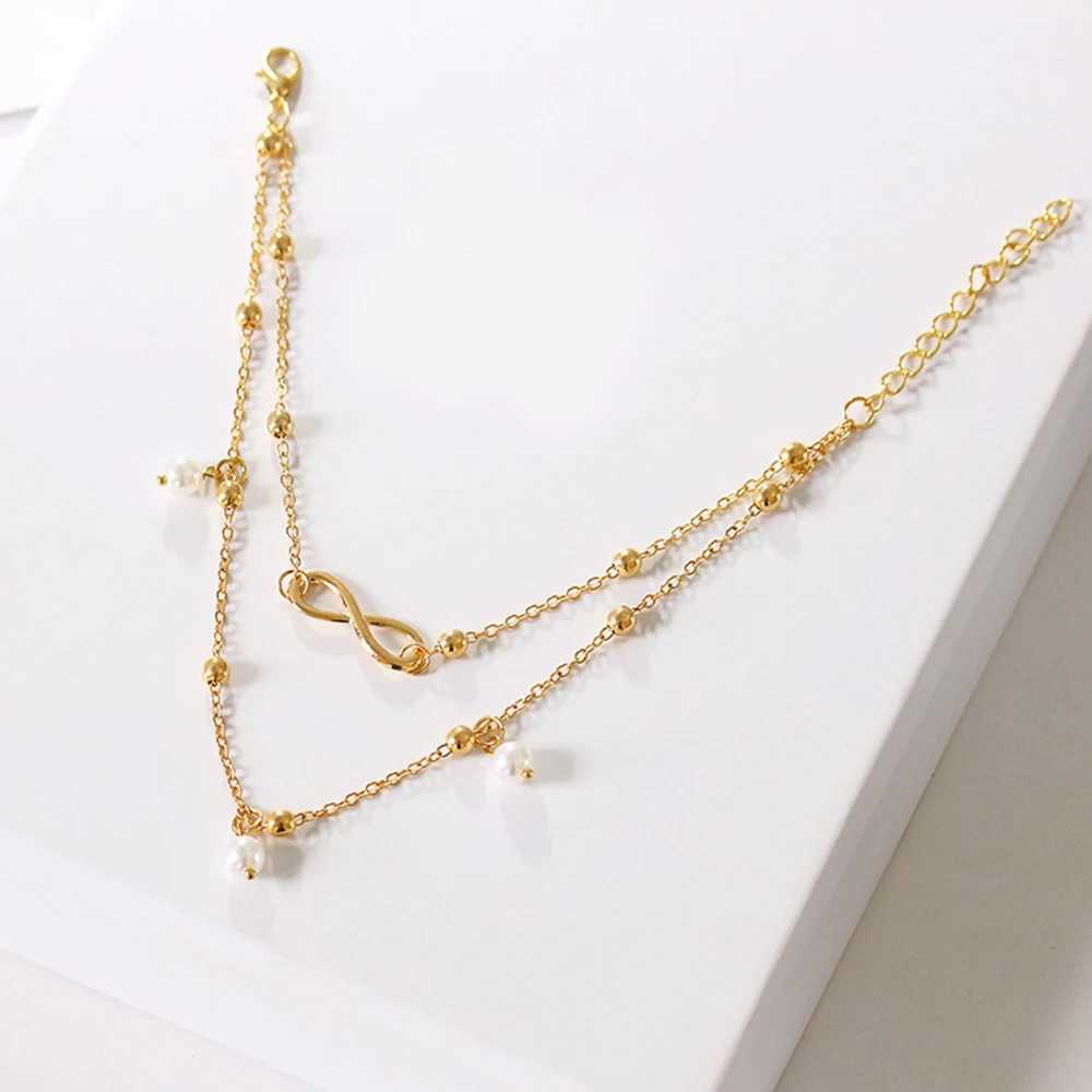 SUMENG Retro Pearl Heart Infinity Double-Deck Anklet Bracelet Set For Women Fashion Bohemia Foot Beach Anklets Chain Jewelry Y240920