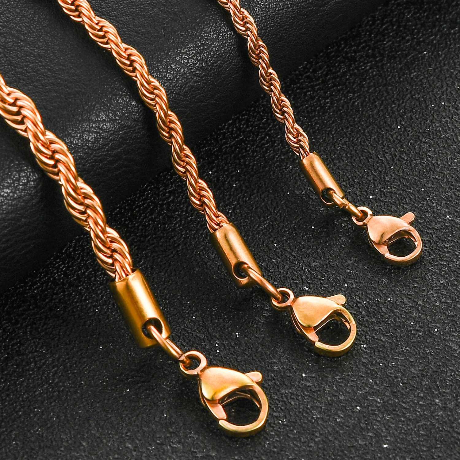 Stainless Steel Twist Rope Chains Men Women Rose Gold Color Plated Necklace Choker High Quality Jewelry Gifts 2/3/4mm WideX240919