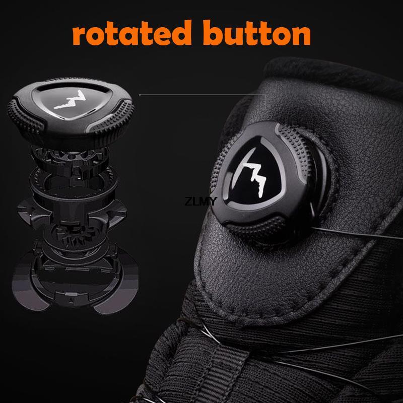 Waterproof Snow Boots Men Ankle Booties Leather Cotton Keep Warm Rotary Button Snowboots Plush Winter Shoes Father