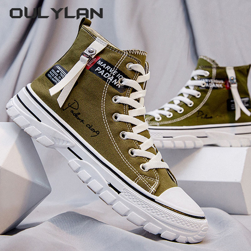 High Top Breathable Canvas Shoes Fashion Style Men's Shoes Casual Non-slip Wear-resistant Footwear Letter Trendy Student 2024