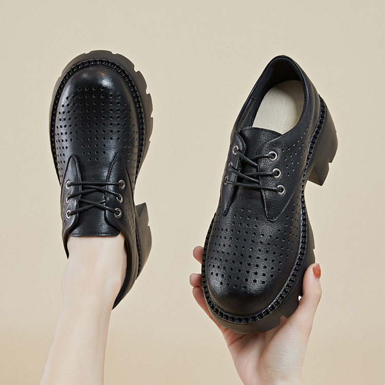 Genuine 2023 Leather For Fashion Square Heel 6cm Spring Women Shoes Lace up Rubber Sole New Woman Summer Shoe a3b0