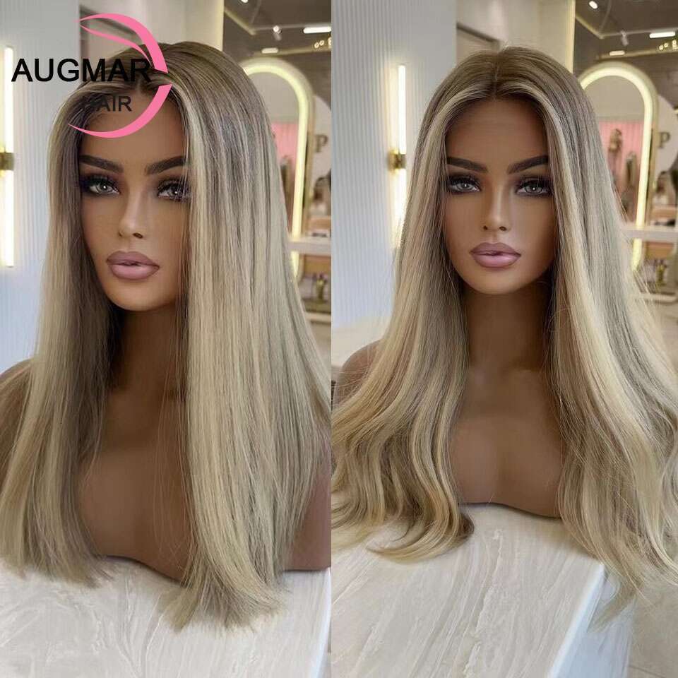 13x4 Ash Blonde Highlight Wig Glueless 13x6 Straight Lace Front Transparent Body Wave Human Hair Wigs For Women