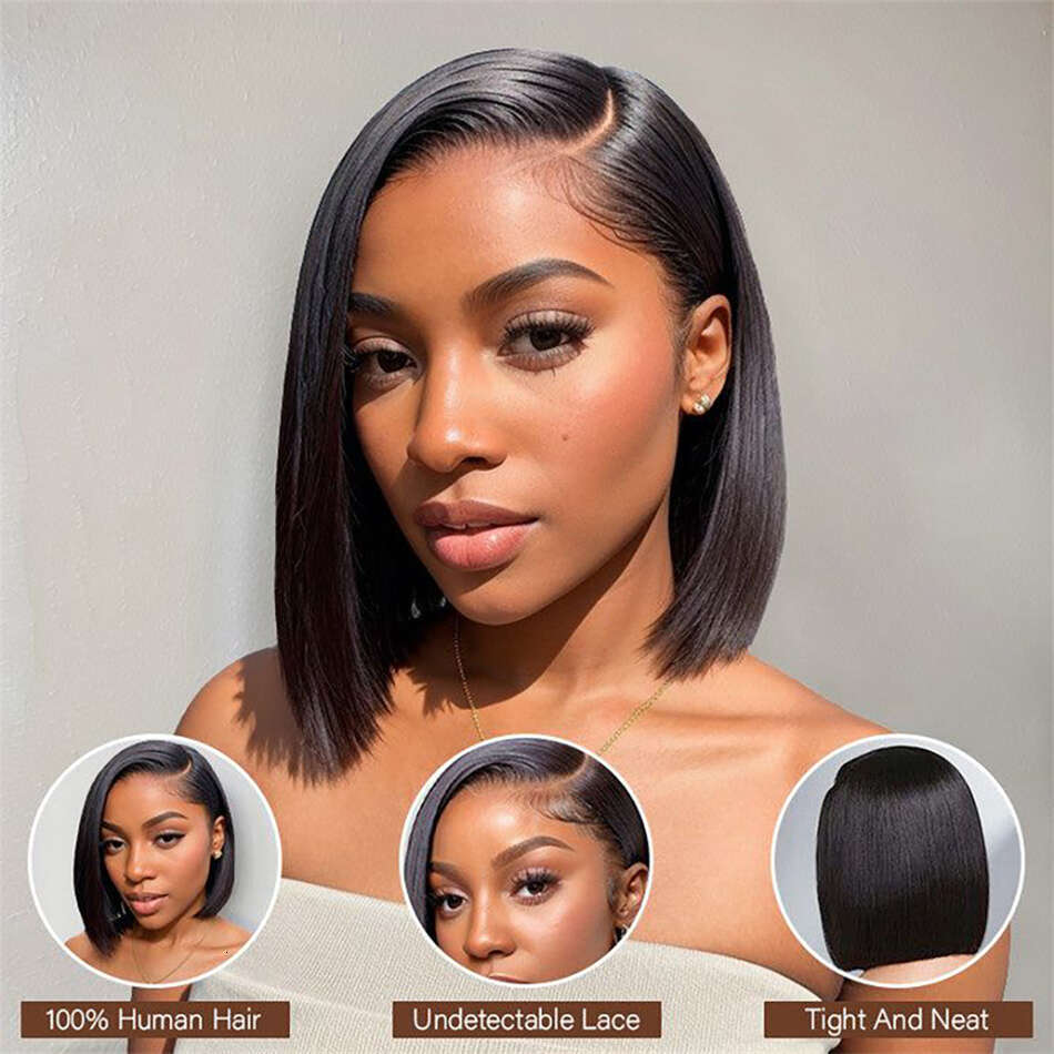 Straight Brazilian Short Bob Front Human Hair Wigs For Black Women 4X4 Closure 13X4 Lace Frontal Wig