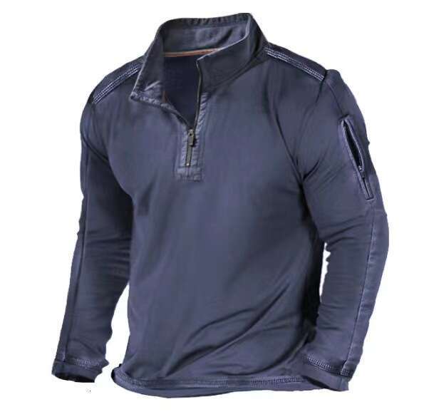 Spring And Autumn Foreign Trade Large Men's Outdoor Zipper Pocket Half Pull Chain Collar Tactical Long Sleeve T-Shirt Casual Hoodie