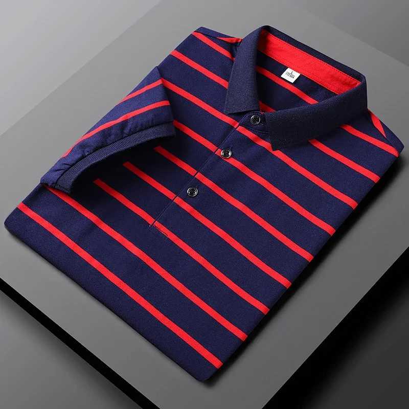 New Summer Mens Striped Simple Polo Shirt Short Sleeve Thin Lapel Business Cotton Top Fashion Mens 2024 Tops Men ClothingX240920