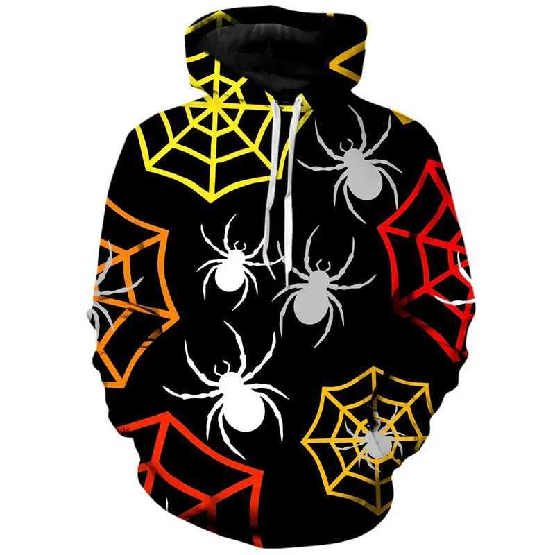 Halloween Spider Webs Graphic Hoodie Men 3D Printed Skull Sweatshirt Street Personality Cosplay Pullovers Loose Long Sleeve Tops Y240920