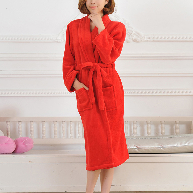 2024 Hotel bathrobe long sleeved solid color lapel casual flannel pamas couple home clothing