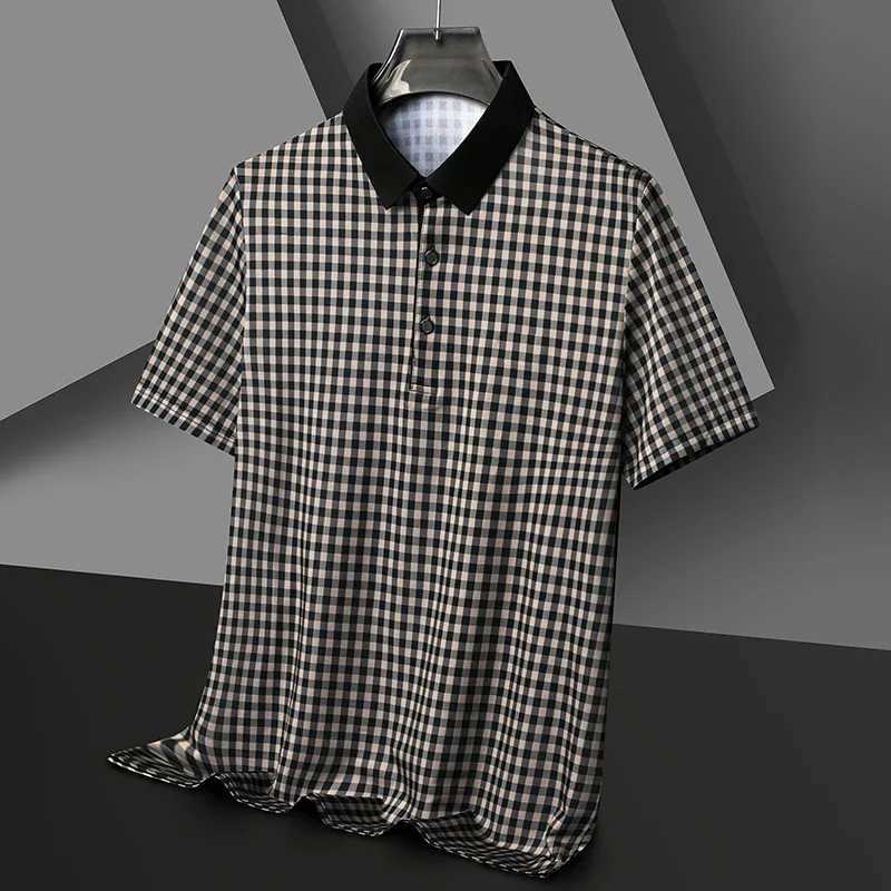 Mens Plaid Badge Short Sleeve Polo Shirt Casual Summer Top New Arrivals XJ250725