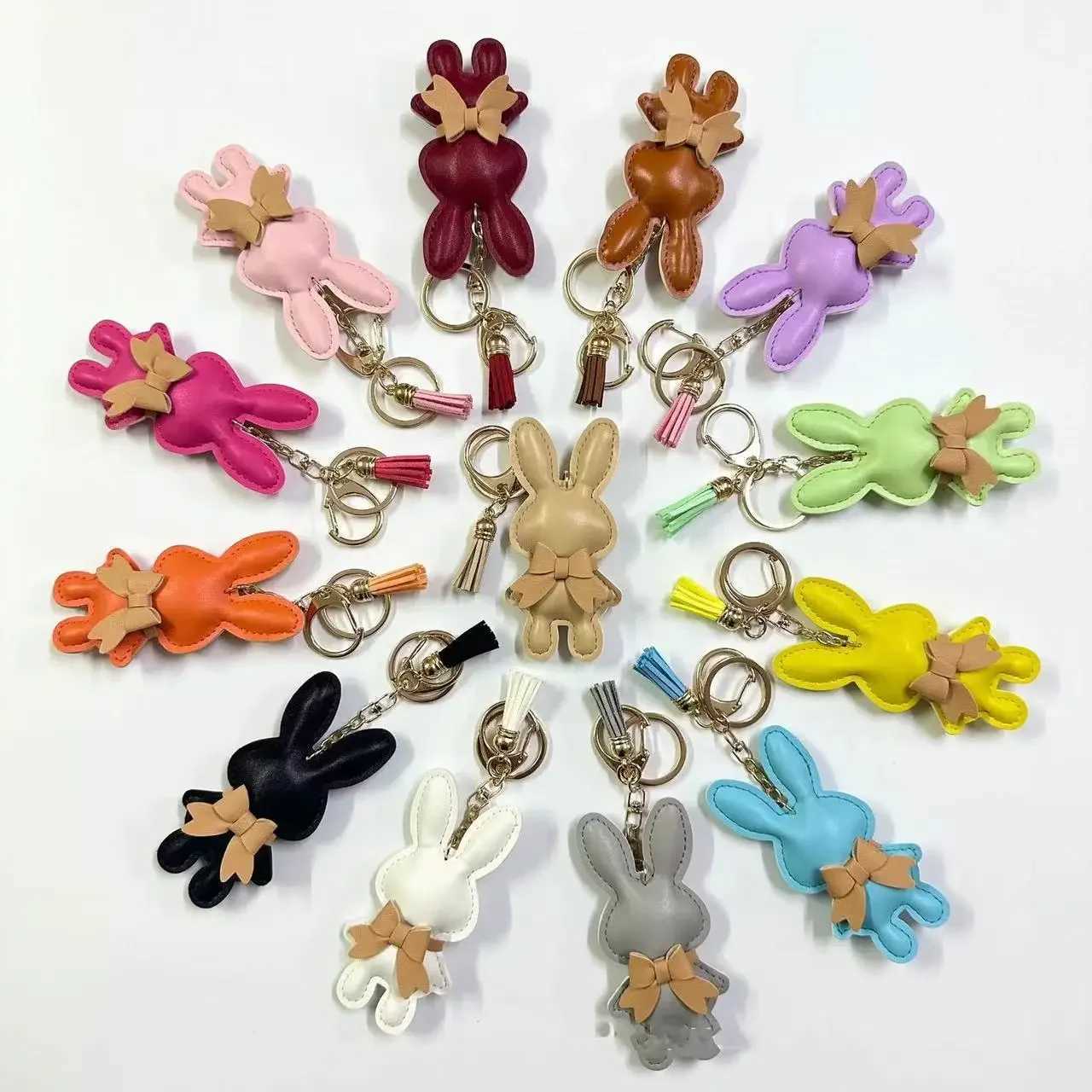 Cute Rabbit Keychain Leather Car Keychain Pendant Little Rabbit Bag Keychain Pendant Student Creative GiftX240919