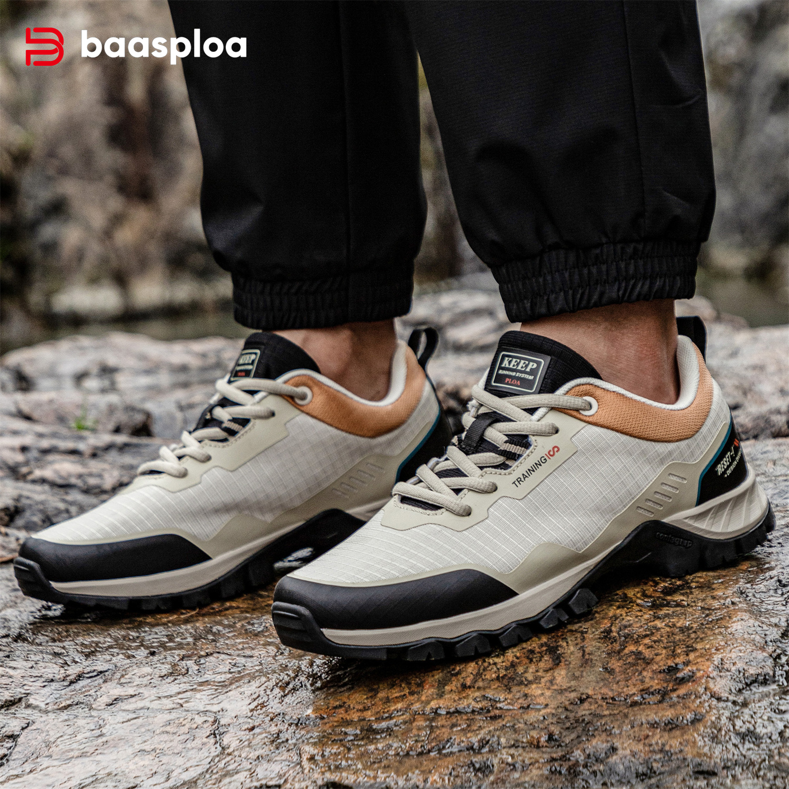 Baasploa Men Hiking Shoes Outdoor Resistant Non Slip Sneakers Male Casual Lace-Up Lightweight Waterproof Shoes