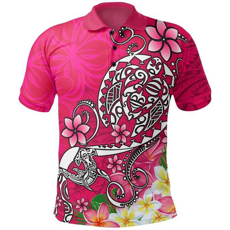 Polynesian Pattern Polo Shirt Men Hawaii Maori 3d Print Lapel Short Sleeves Loose Button Tee Shirts Casual Streetwear T-ShirtXJ240920