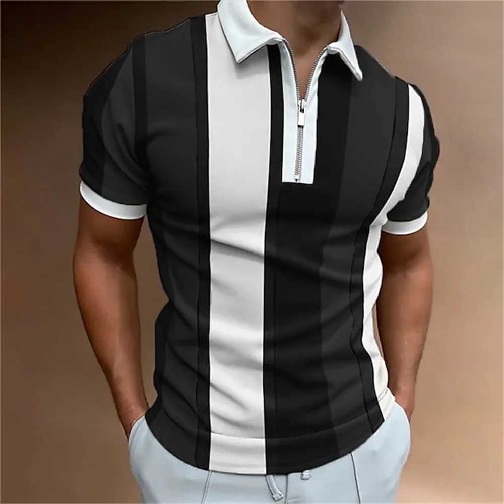 2023 Polo Shirt for Men Summer Mens Tops Daily Short Sleeve Striped Golf Plain Clothing Men Shirts Turn-down Collar Zippers TeeX240920