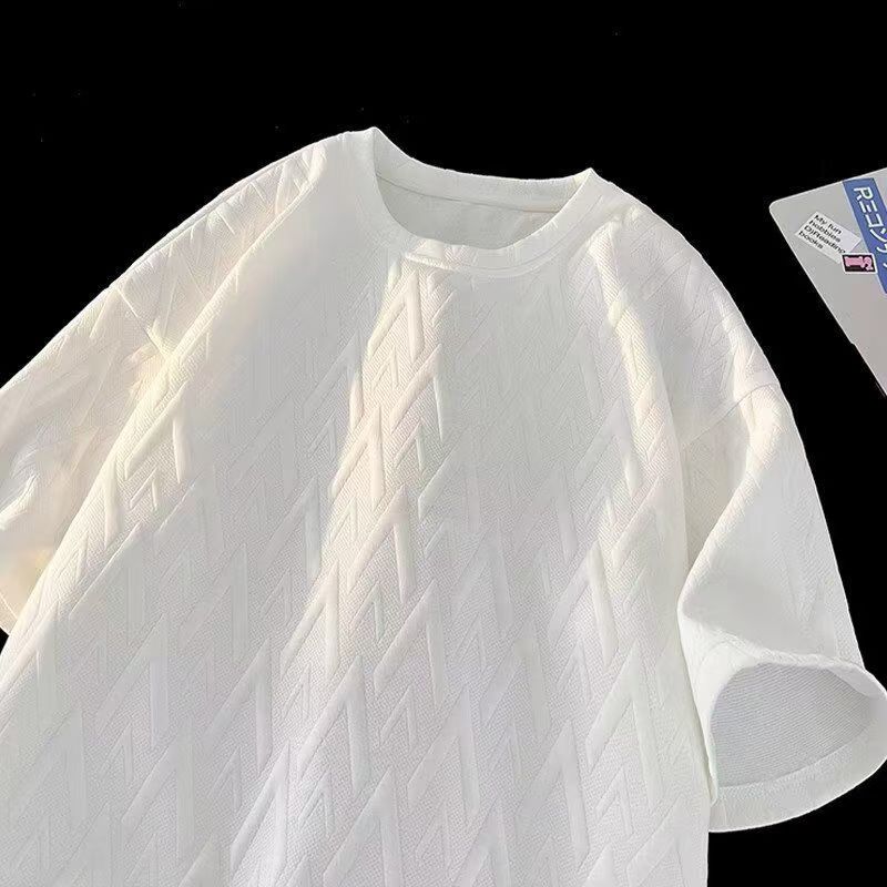 Advanced Jacquard T-shirt men's fashion brand summer plus size heavy short sleeve American high street five and a half sleeves.