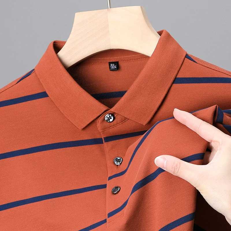 High quality fashionable striped short-sleeved POLO shirt Mens lapel cotton T-shirt 2023 summer casual Paul shirt Mens wearX240920